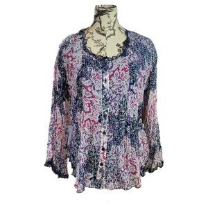 Coldwater Creek Size S Shirt No Iron Floral Button Long Sleeve Boho Blouse New